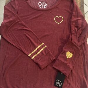 Chaser Burgundy Top with Gold Heart Details